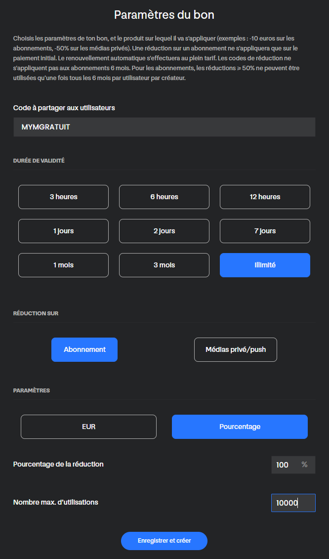 Créer un bon de réduction MYM gratuit Créer un code promo MYM gratuit